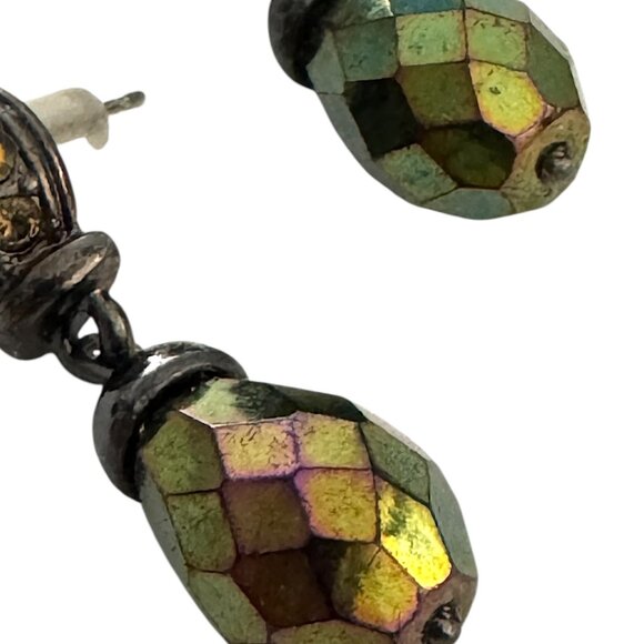 Vintage Pierced Dangling Earrings Iridescent Beads and Stones by Joan Rivers - Picture 3 of 5